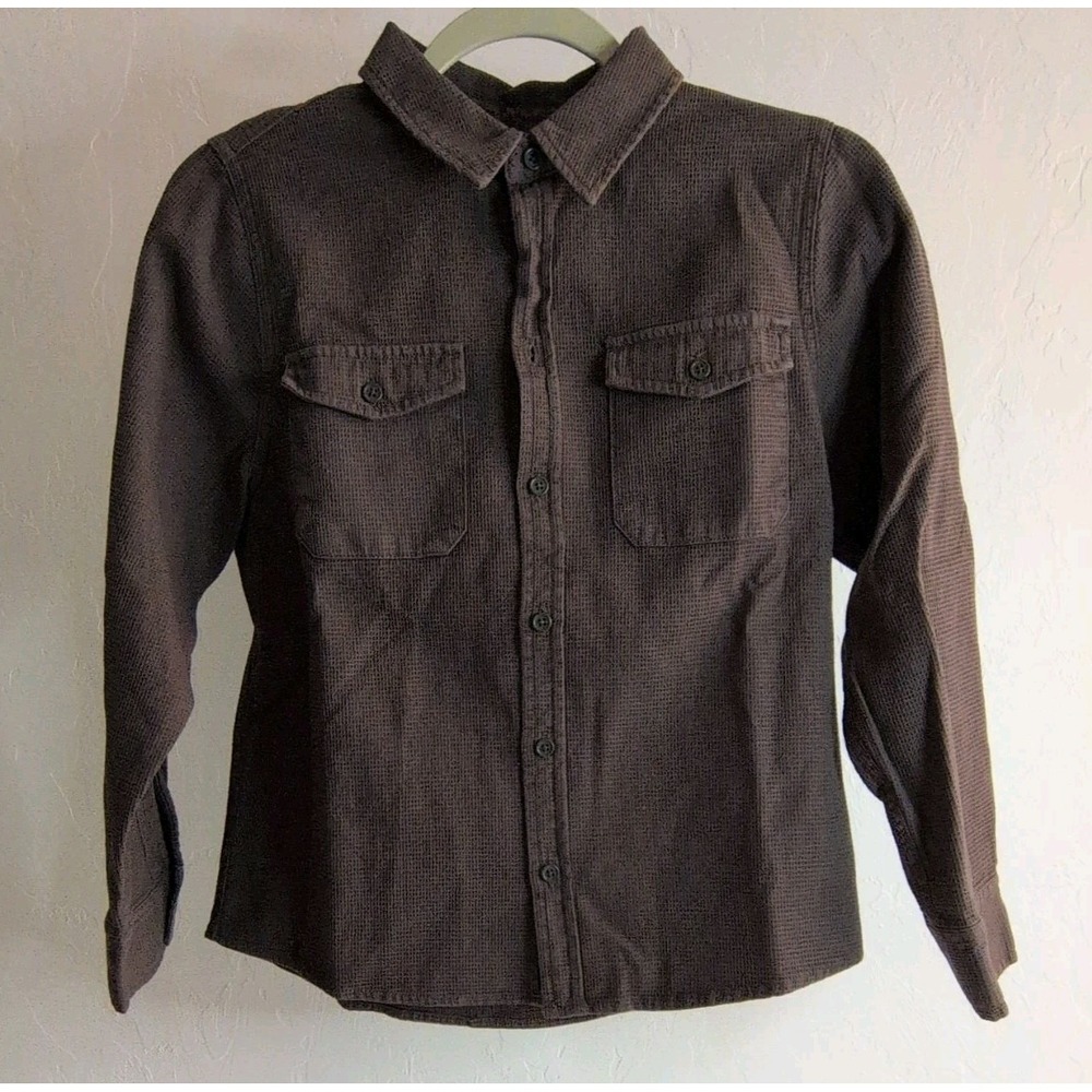 RSQ Youth Waffle Knit Long‎ Sleeves Button-down Shirt L Dark Olive 100% Cotton